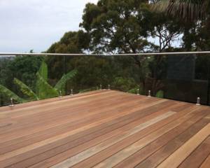Spotted Gum with Frameless Glass and Stainless Steel Top Rail
